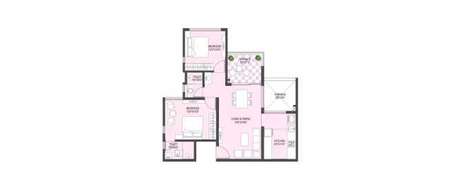 Rama Metro Life Tathawade - Floor plan 2 BHK 530 Sq.ft