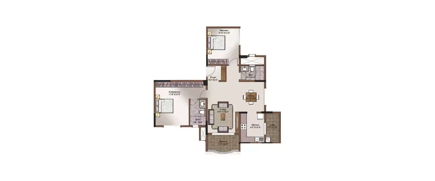 2 BHK Apartment 1480 Sq.ft