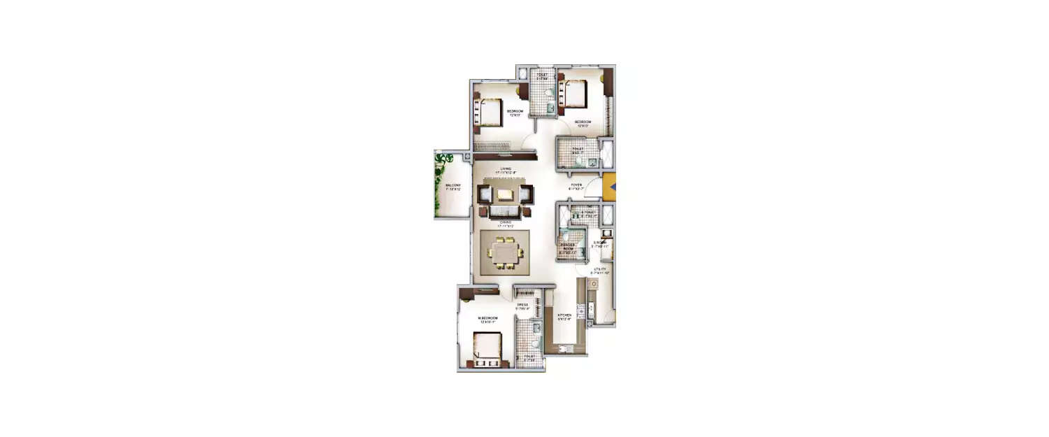 3 BHK Apartment 1579 Sq.ft