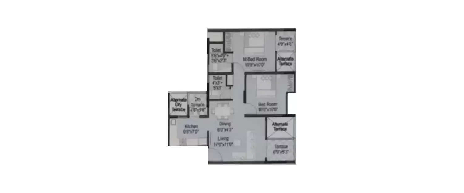 Floor plan for 2 BHK