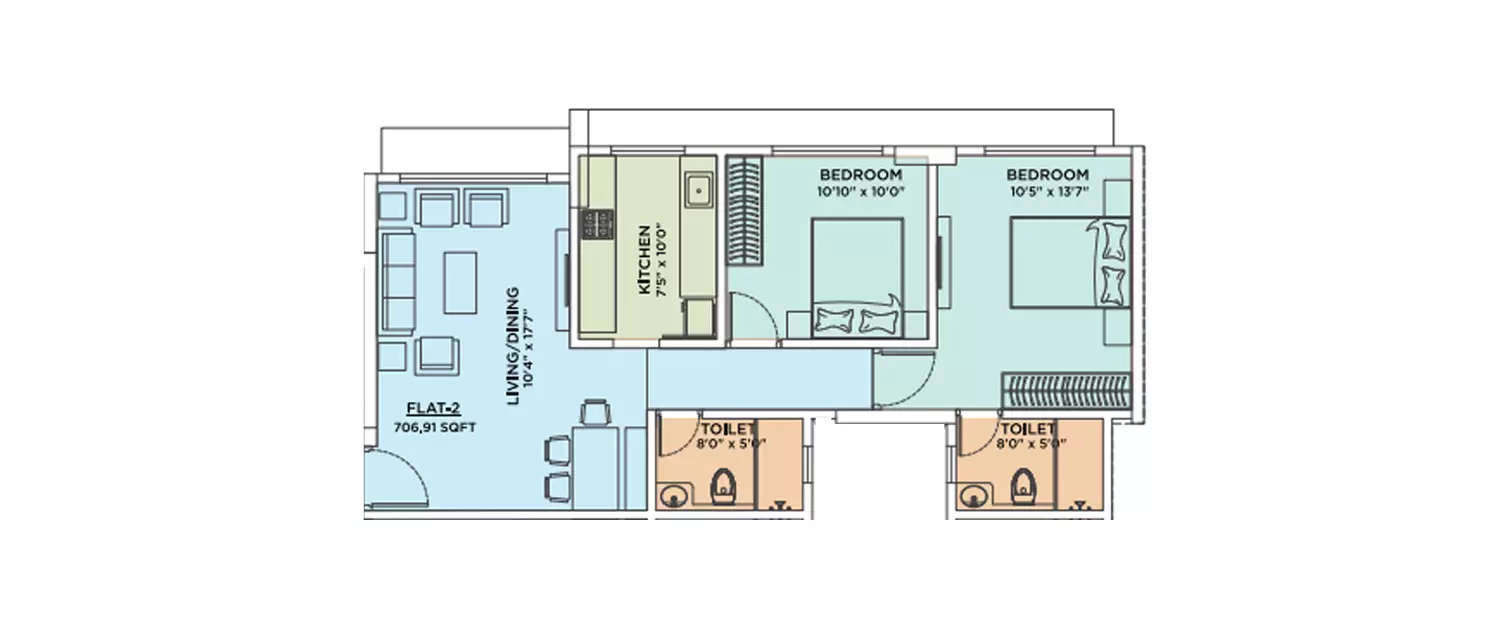 Floor plan for 2 BHK