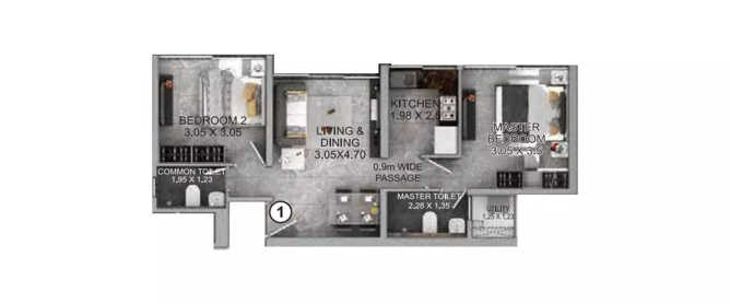 The Exclusif Selection Wadala - Floor plan 2 BHK 559 Sq.ft