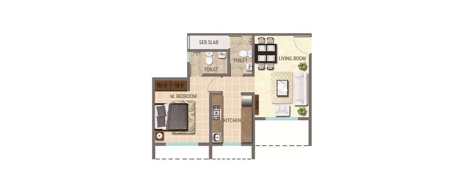 Floor plan for 1 BHK