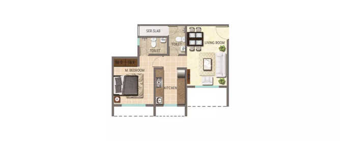 Vihang Vermont Ghodbunder Road - Floor plan 1 BHK 389 Sq.ft