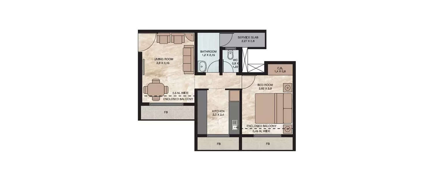 Floor plan for 1 BHK