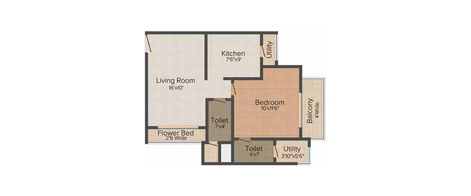 Floor plan for 1 BHK
