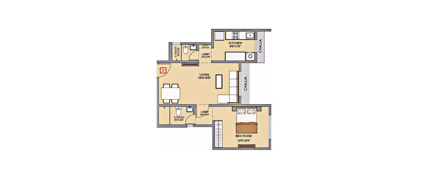 Floor plan for 1 BHK