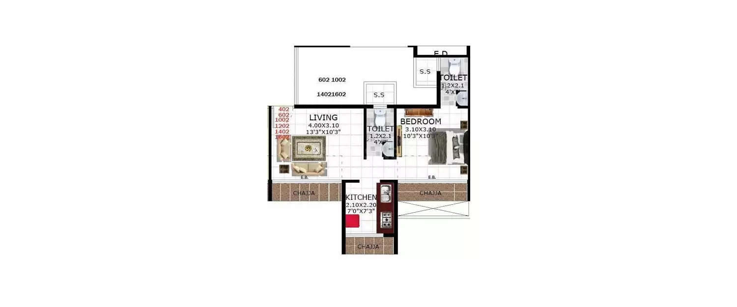 Floor plan for 1 BHK
