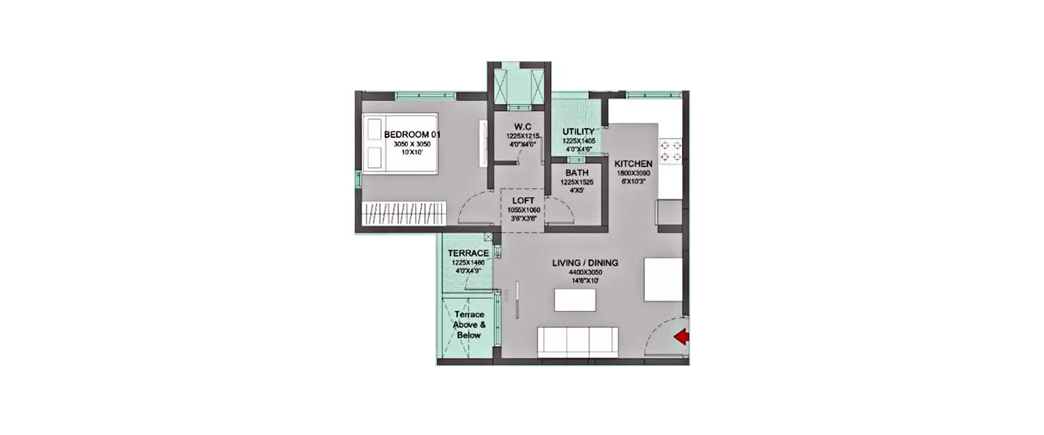 Floor plan for 1 BHK