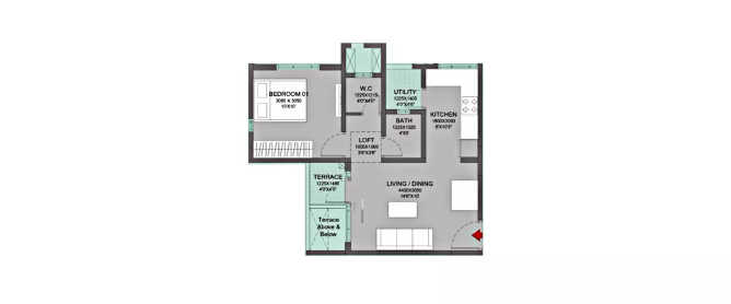 Godrej Parkridge Manjri - Floor plan 1 BHK 453 Sq.ft