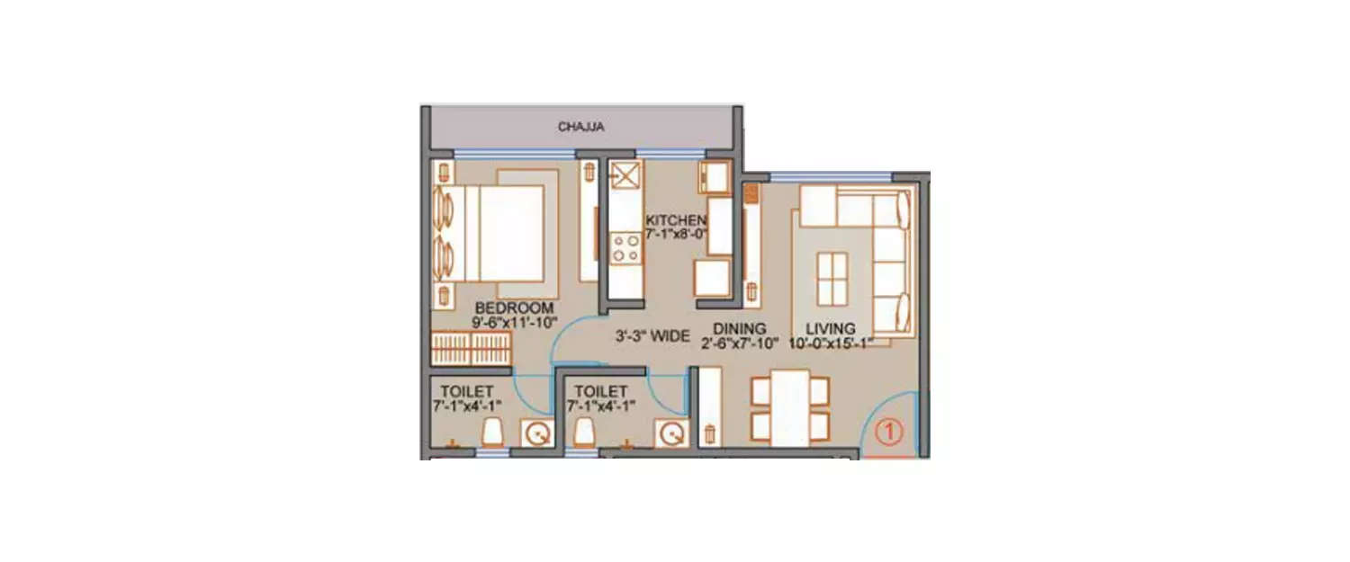 Floor plan for 1 BHK