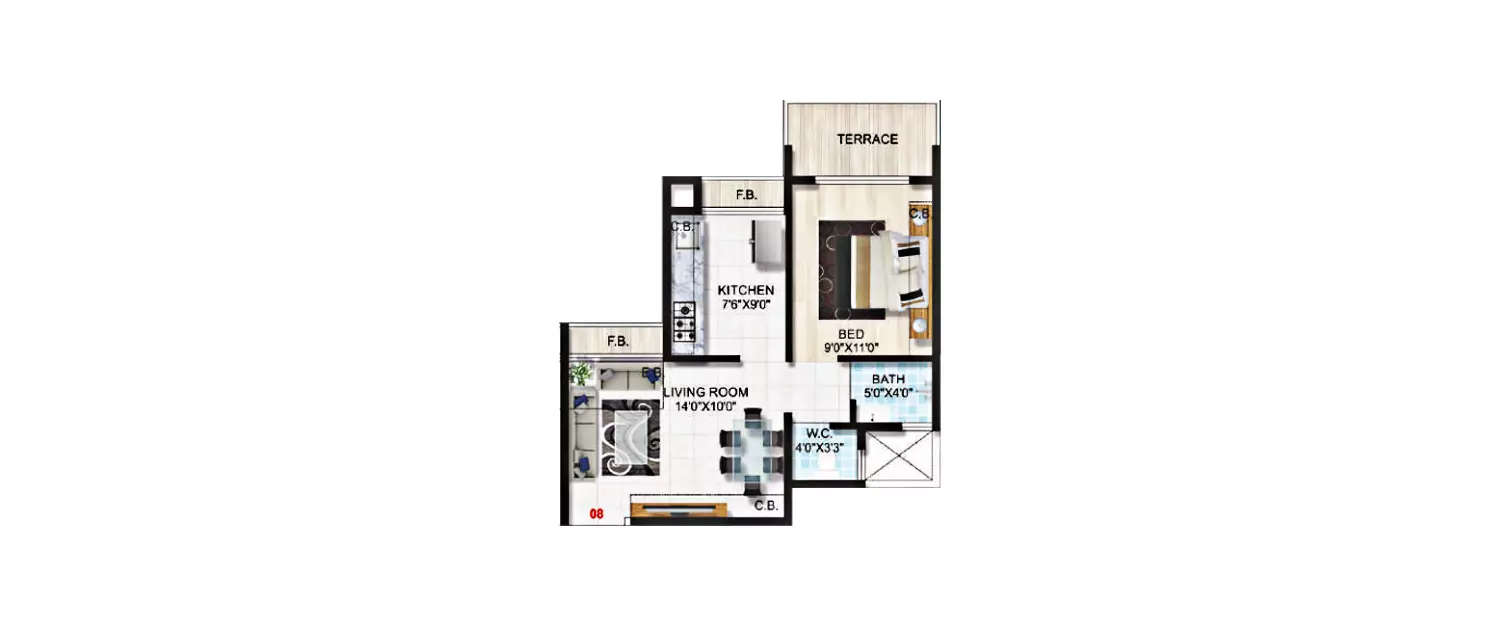 Floor plan for 1 BHK
