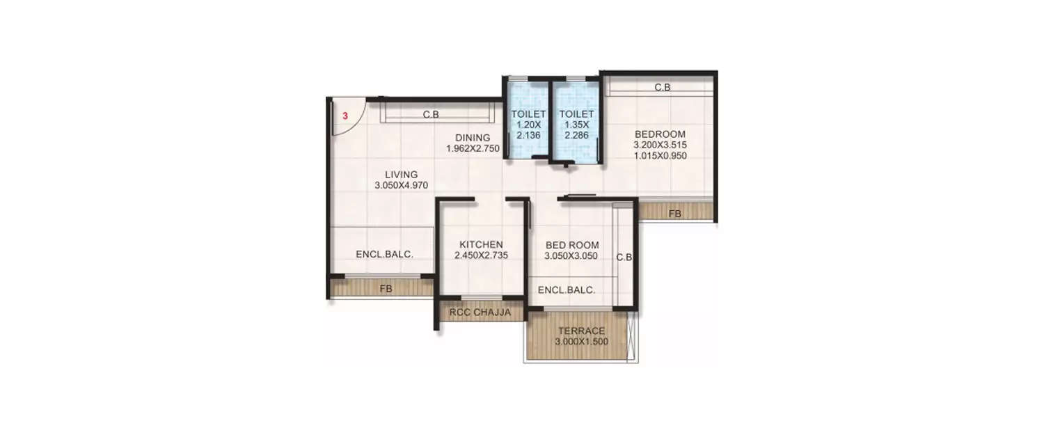 Floor plan for 2 BHK
