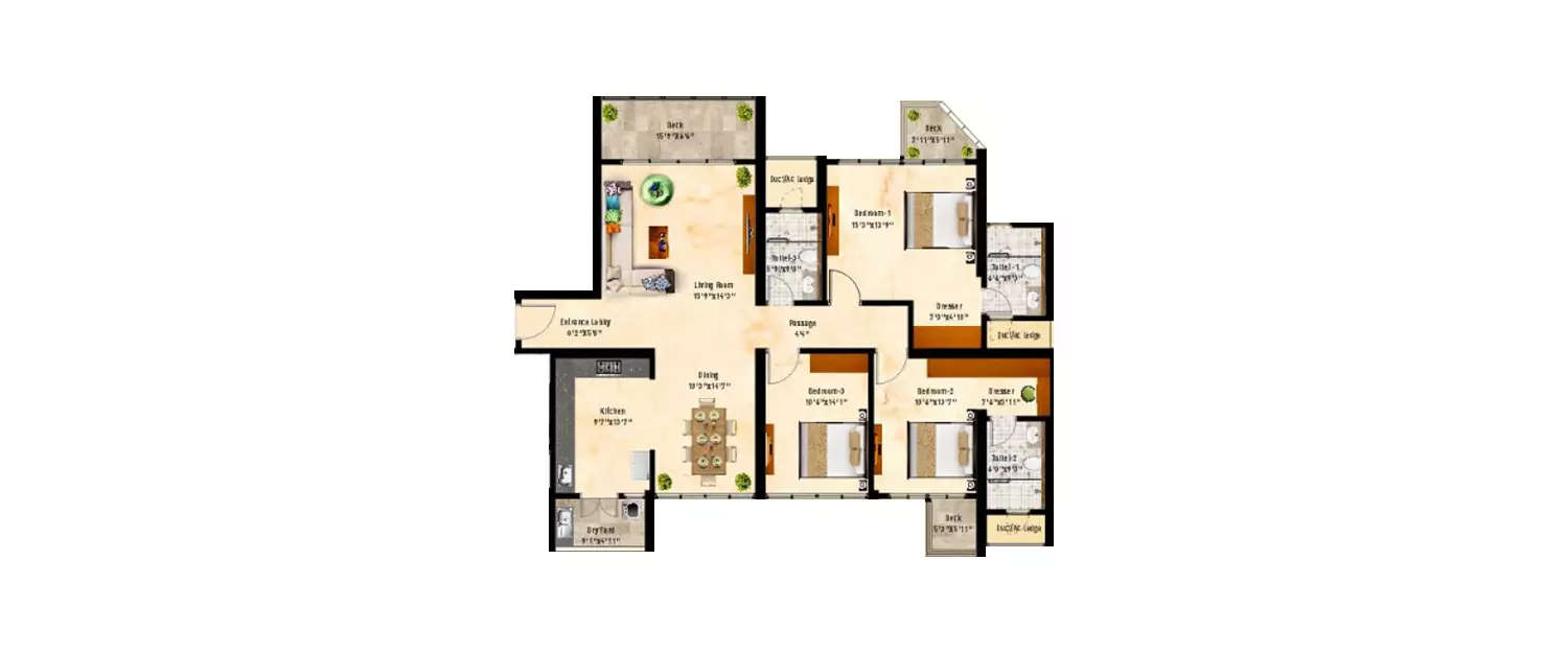 Floor plan for 3 BHK