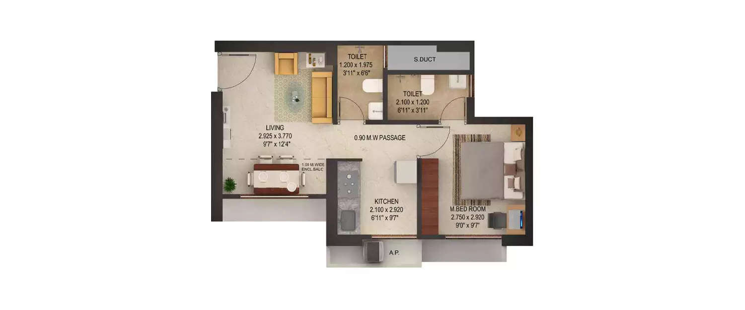 Floor plan for 1 BHK