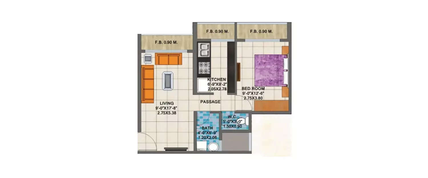 Floor plan for 1 BHK
