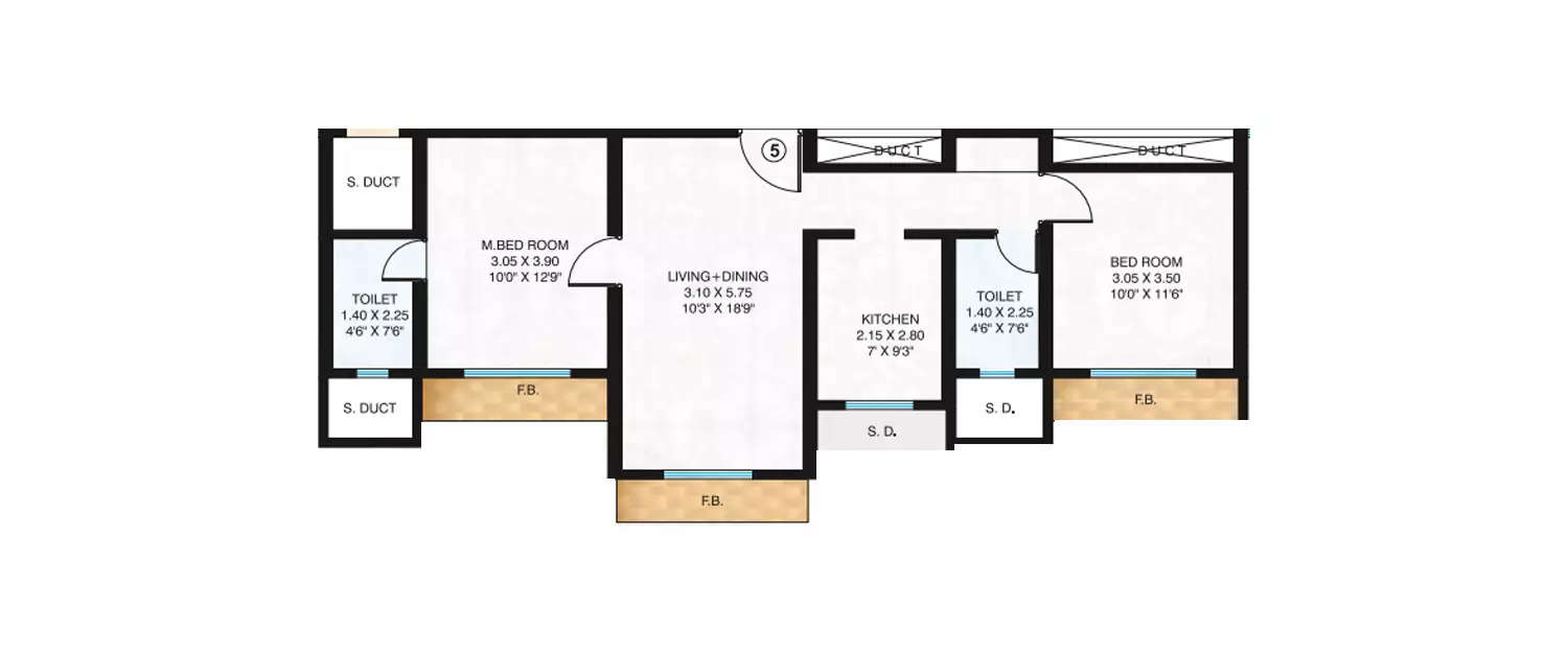 Floor plan for 2 BHK