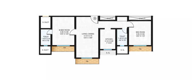 Unnathi Woods Supreme Ghodbunder Road - Floor plan 2 BHK 665 Sq.ft