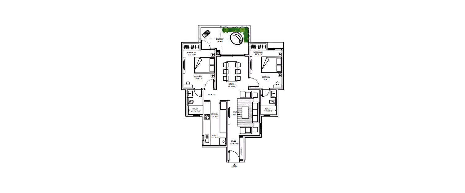 Floor plan for 2 BHK
