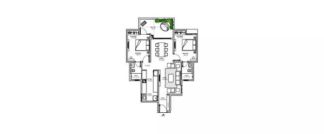Sun & Sanctum Battarahalli - Floor plan 2 BHK 782 Sq.ft