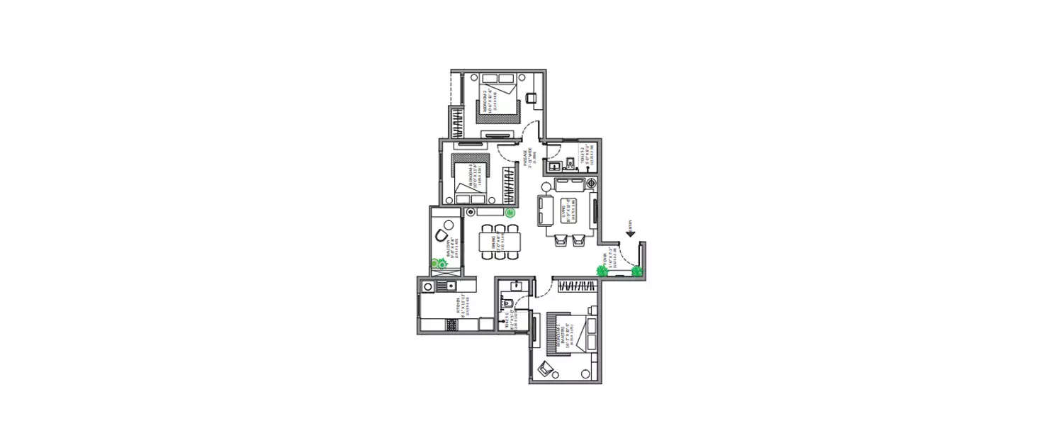 Floor plan for 3 BHK
