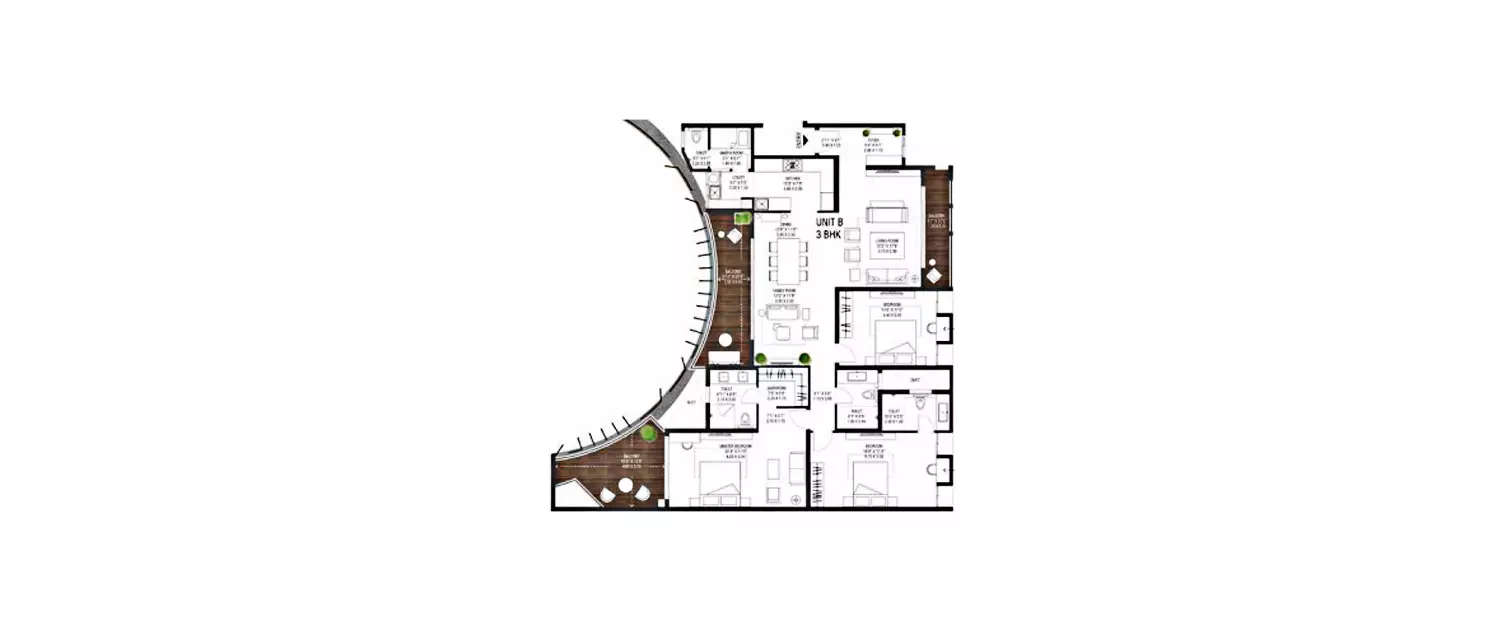 Floor plan for 3 BHK