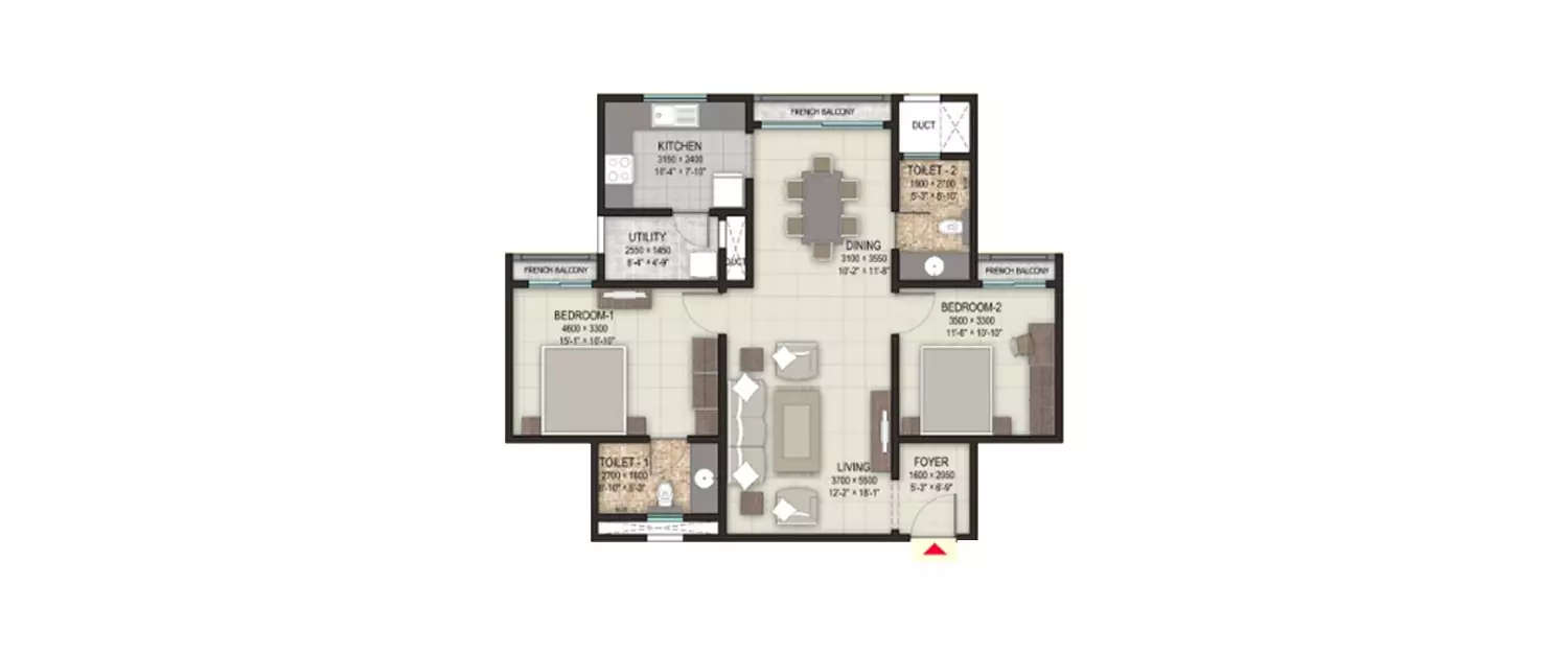 2 BHK Apartment 1304 Sq.ft
