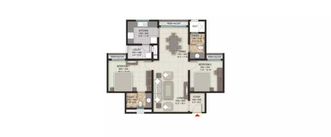 Sobha Valley View Hosakerehalli - Floor plan 2 BHK 1304 Sq.ft