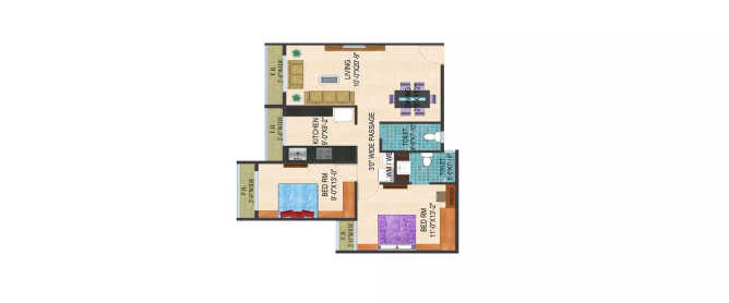 Arihant Aarohi Dombivali - Floor plan 2 BHK 767 Sq.ft