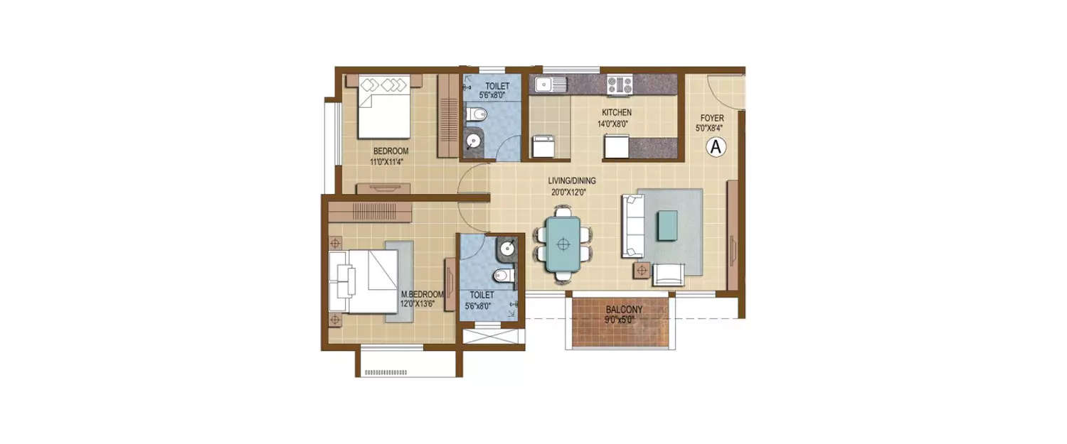 Floor plan for 2 BHK