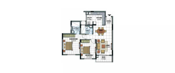 Prestige Silversun Bellandur - Floor plan 2 BHK 1221 Sq.ft