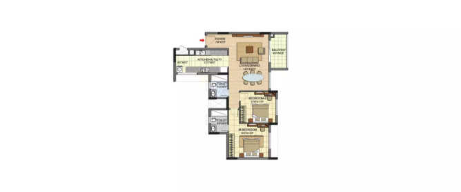 Prestige Jade Pavilion Bellandur - Floor plan 2 BHK 1358 Sq.ft