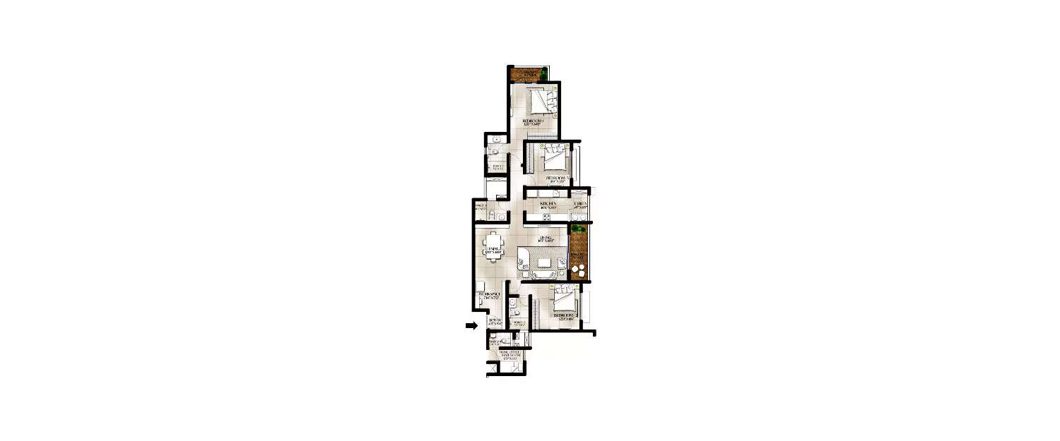 Floor plan for 3 BHK