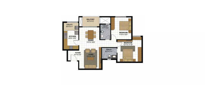 Prestige Parkview Whitefield - Floor plan 2 BHK 1220 Sq.ft