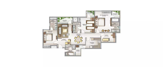 Sobha Anantha Richmond Town - Floor plan 4 BHK 3489 Sq.ft