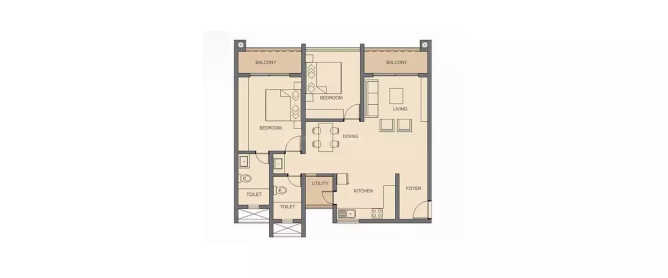 Rohan Avriti Krishnarajapura - Floor plan 2 BHK 1207 Sq.ft