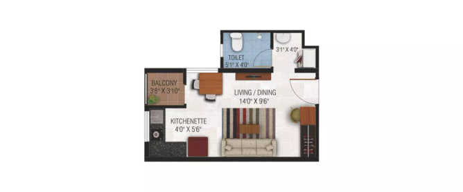 Codename Gold Standard Siruseri - Floor plan Studio 338 Sq.ft