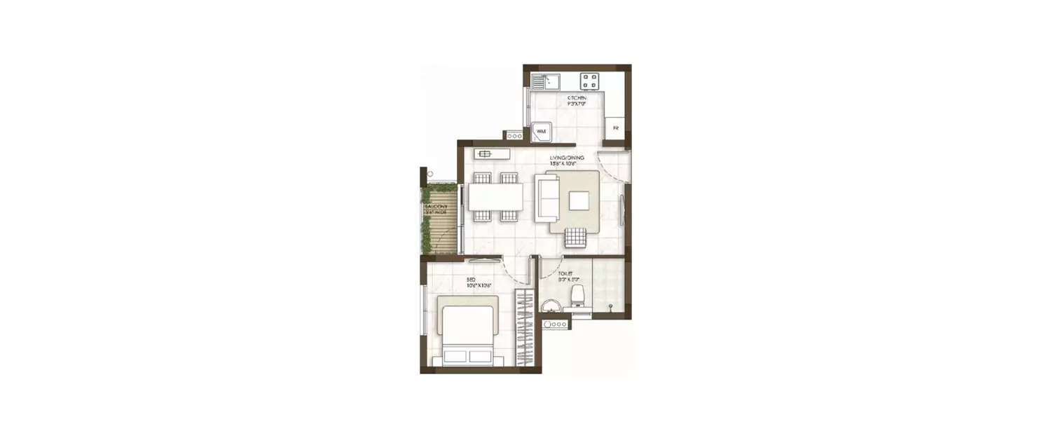 Floor plan for 1 BHK