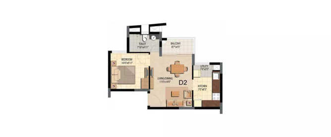 Prestige Bella Vista Porur - Floor plan 1 BHK 600 Sq.ft