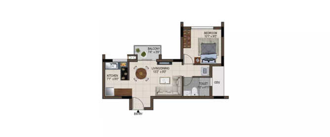 Casagrand Smart Town Thalambur - Floor plan 1 BHK 585 Sq.ft