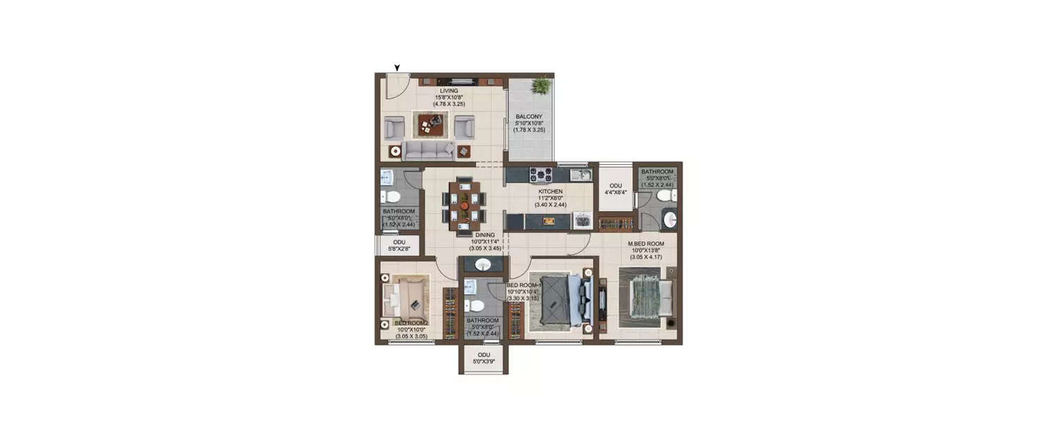 Floor plan for 3 BHK