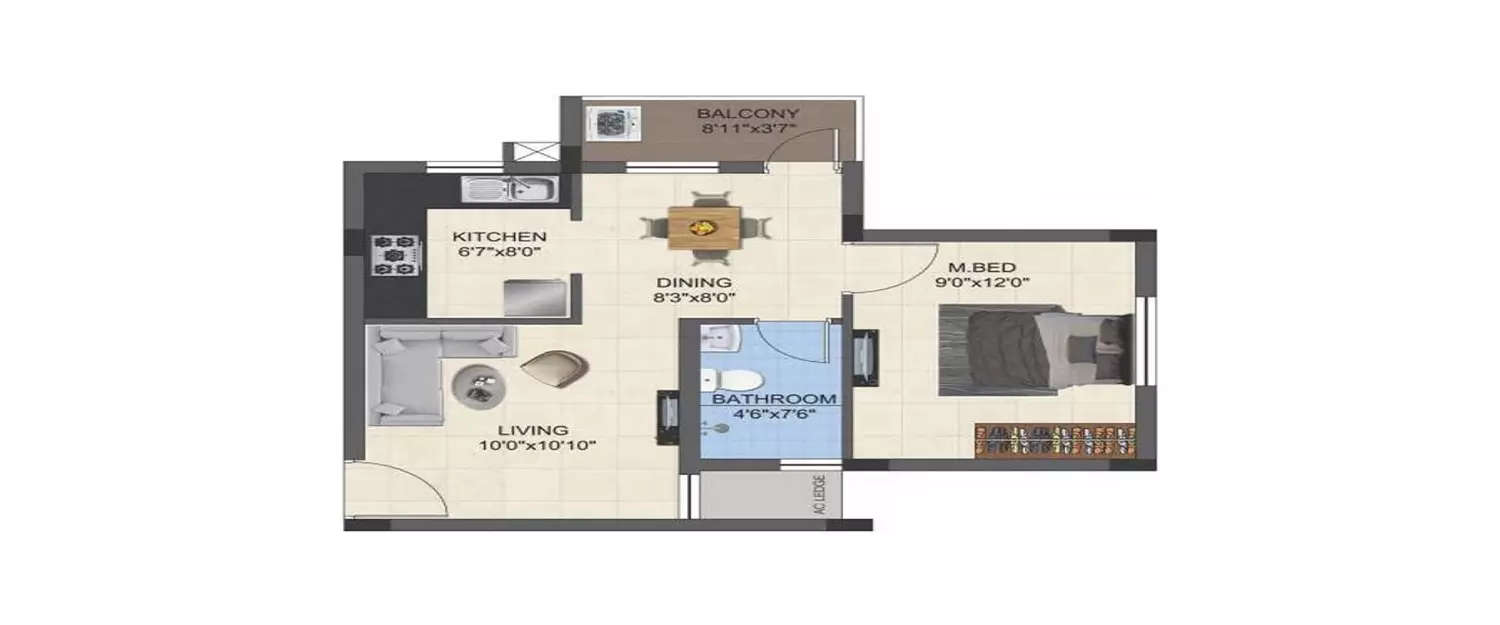 Floor plan for 1 BHK