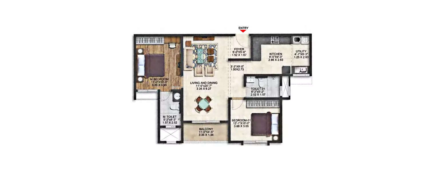Floor plan for 2 BHK