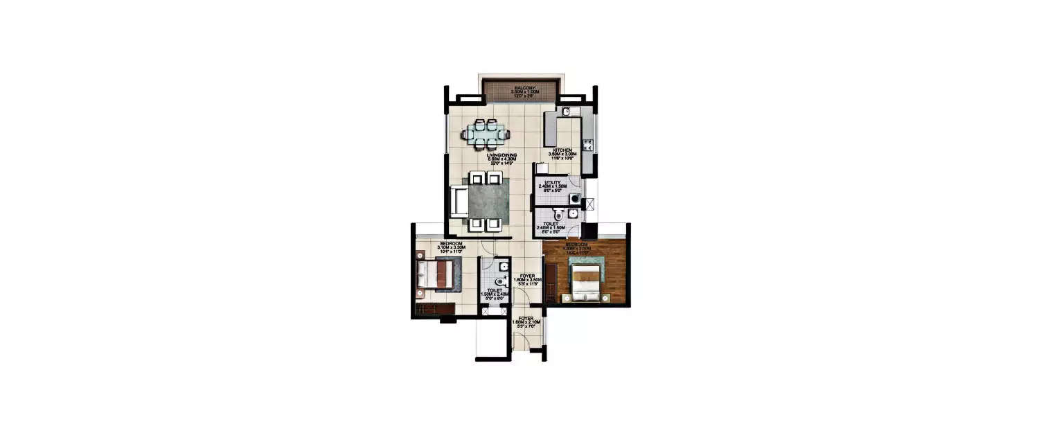 Floor plan for 2 BHK