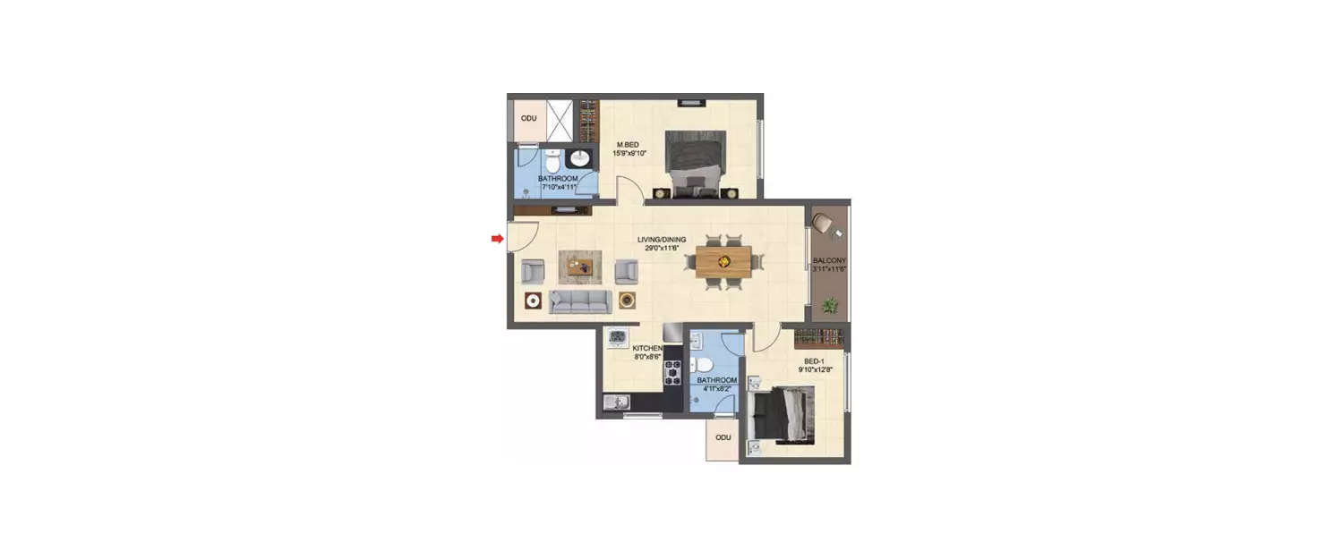 Floor plan for 2 BHK