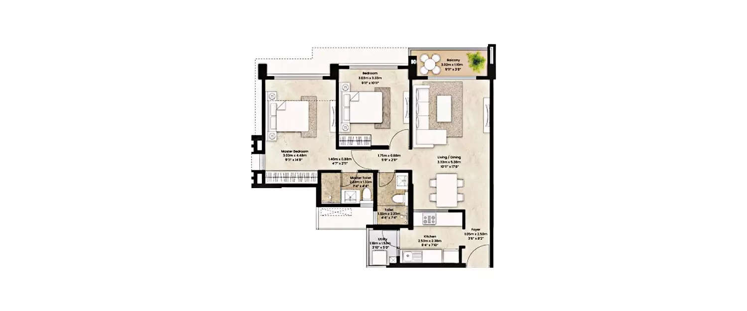 Floor plan for 2 BHK