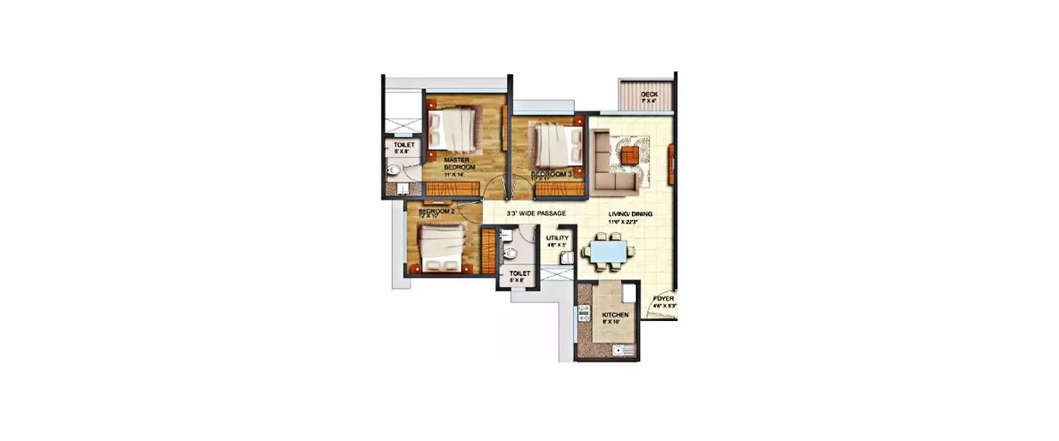Floor plan for 3 BHK