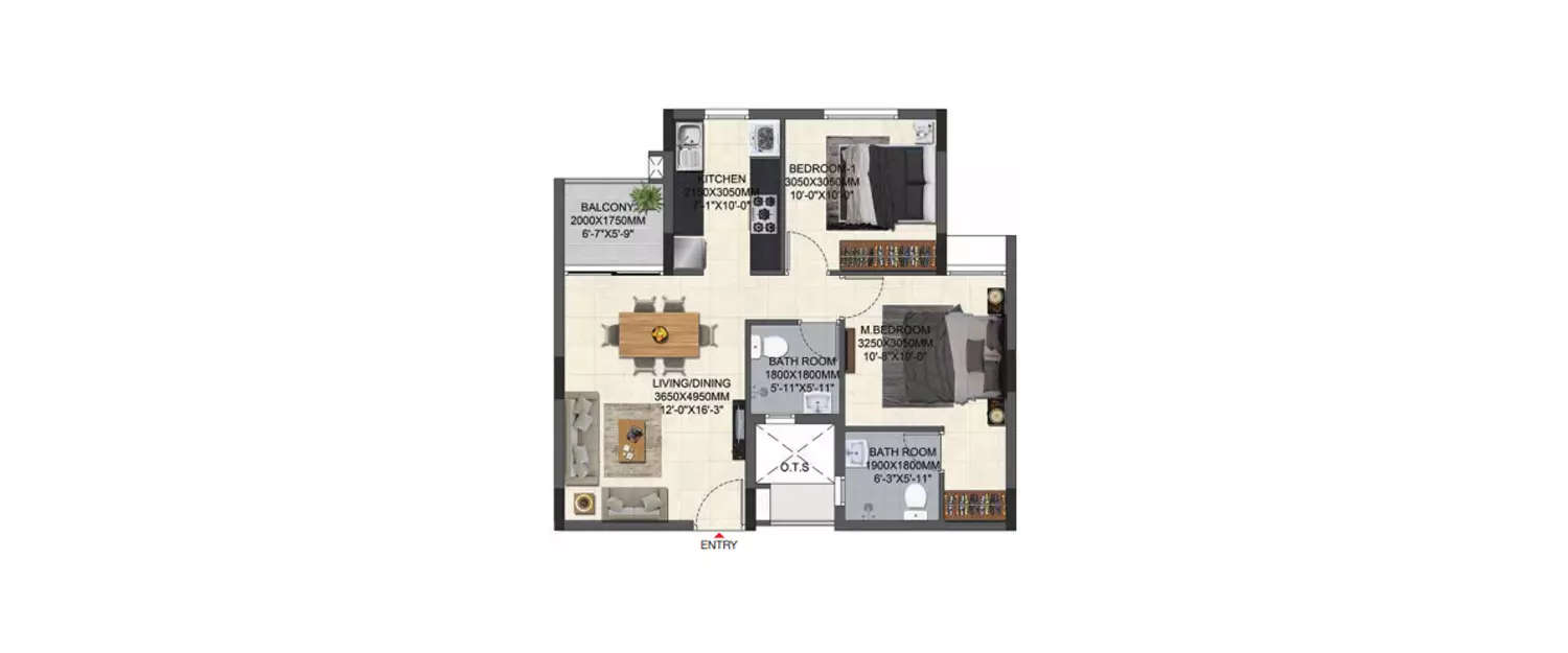 Floor plan for 2 BHK
