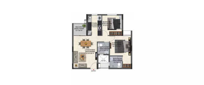 Casagrand Miro Vandalur - Floor plan 2 BHK 618 Sq.ft