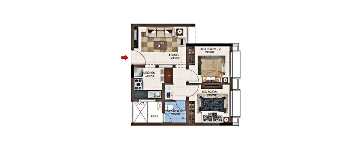Floor plan for 2 BHK